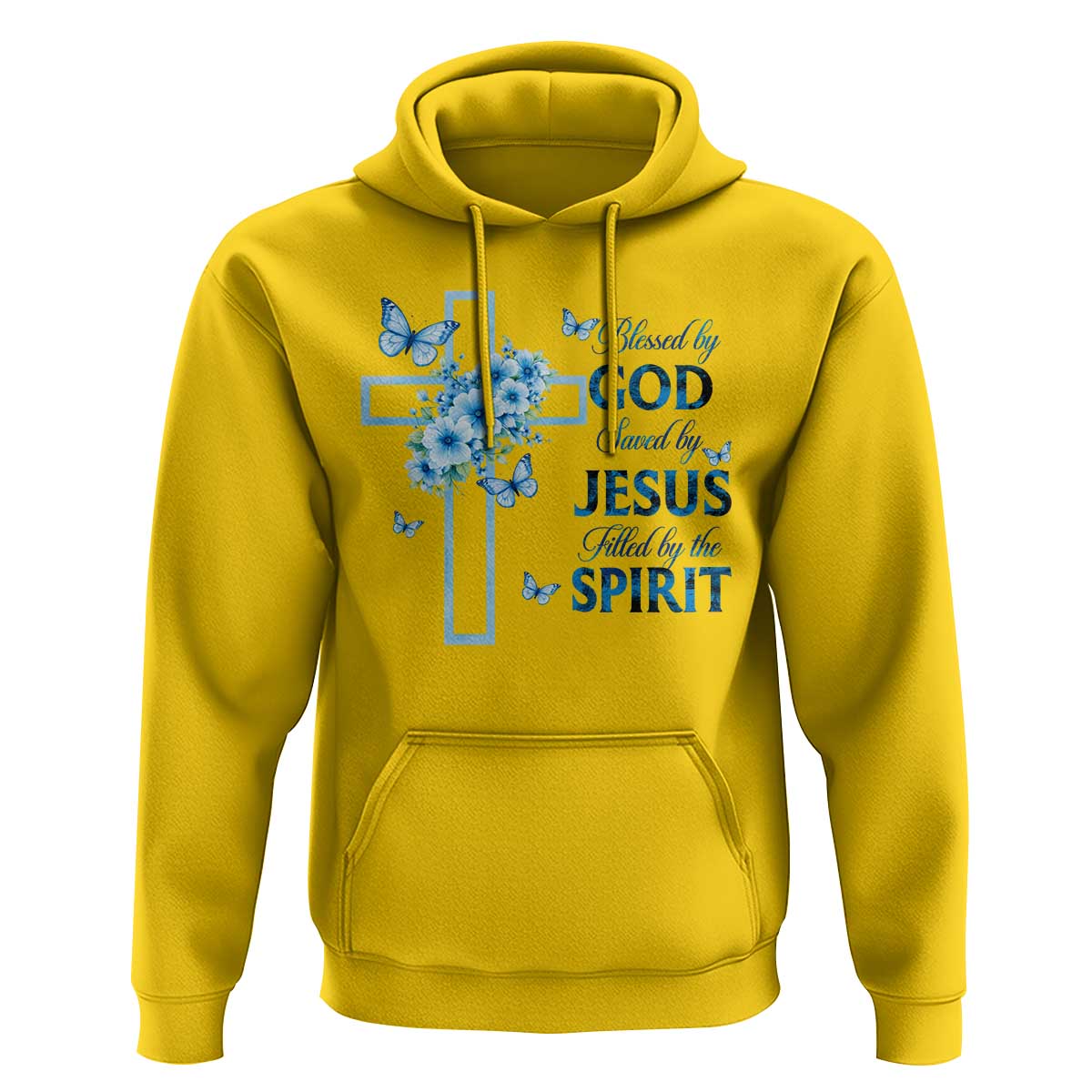 Christian Jesus Hoodie Blessed By God Saved By Jesus Blue Floral Cross Butterfly Art