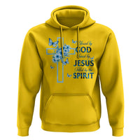 Christian Jesus Hoodie Blessed By God Saved By Jesus Blue Floral Cross Butterfly Art