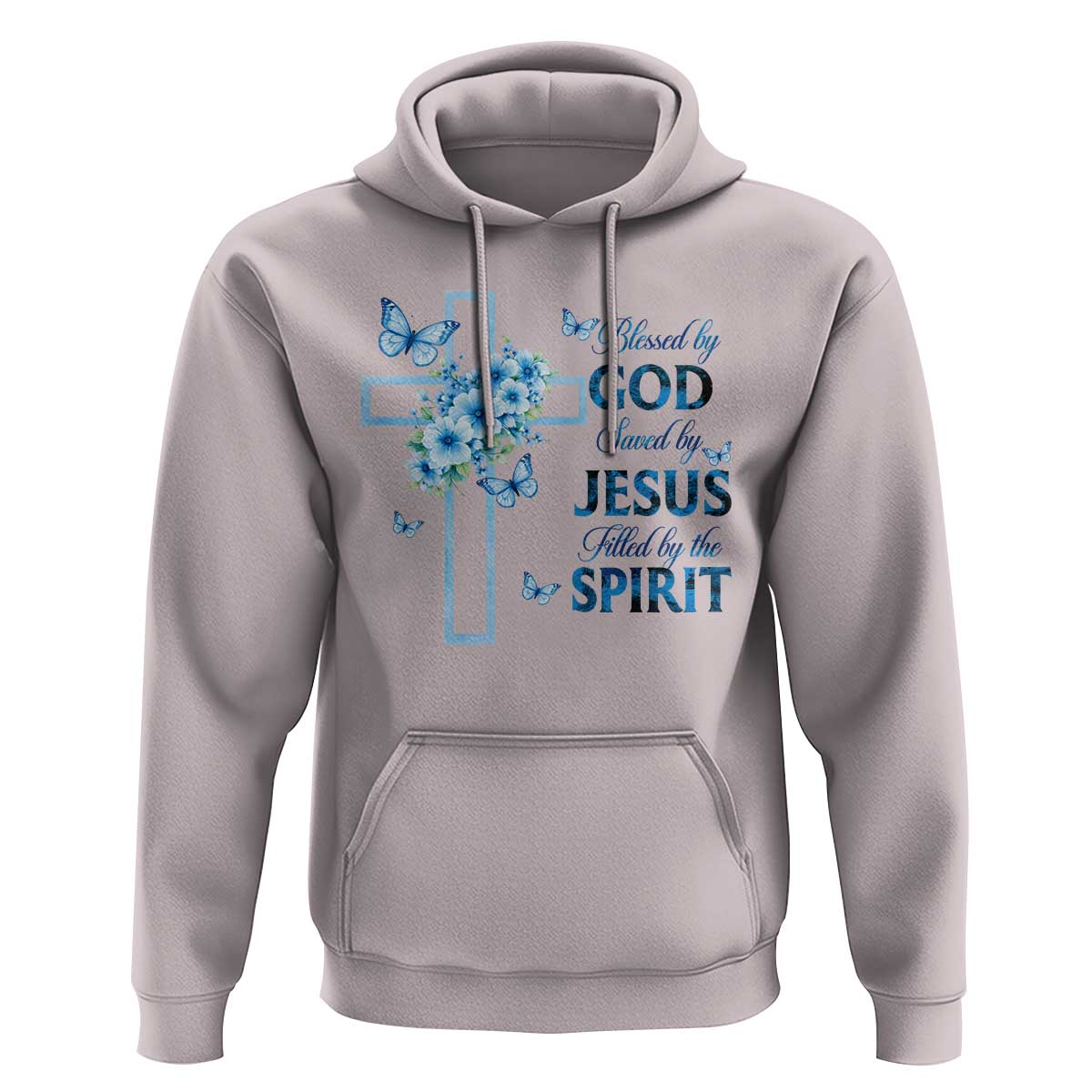 Christian Jesus Hoodie Blessed By God Saved By Jesus Blue Floral Cross Butterfly Art