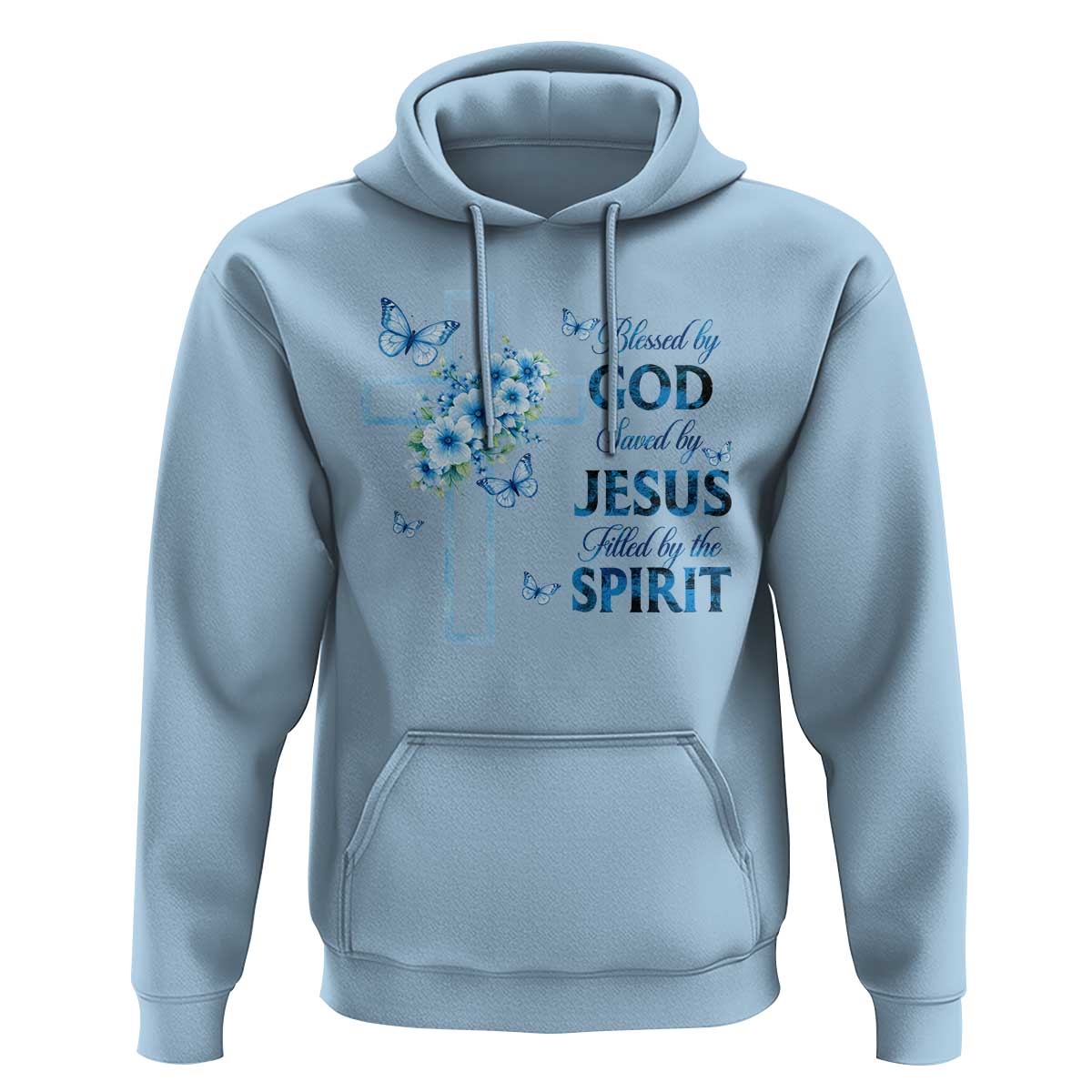 Christian Jesus Hoodie Blessed By God Saved By Jesus Blue Floral Cross Butterfly Art