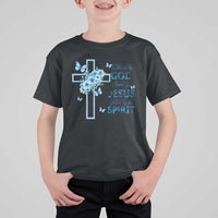 Christian Jesus T Shirt For Kid Blessed By God Saved By Jesus Blue Floral Cross Butterfly Art