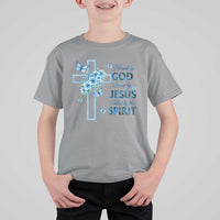 Christian Jesus T Shirt For Kid Blessed By God Saved By Jesus Blue Floral Cross Butterfly Art