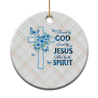 Christian Jesus Ceramic Ornament Blessed By God Saved By Jesus Blue Floral Cross Butterfly Art