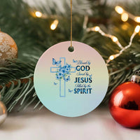 Christian Jesus Ceramic Ornament Blessed By God Saved By Jesus Blue Floral Cross Butterfly Art