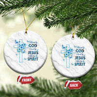 Christian Jesus Ceramic Ornament Blessed By God Saved By Jesus Blue Floral Cross Butterfly Art