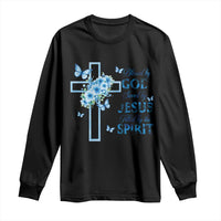 Christian Jesus Long Sleeve Shirt Blessed By God Saved By Jesus Blue Floral Cross Butterfly Art