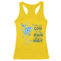 Christian Jesus Racerback Tank Top Blessed By God Saved By Jesus Blue Floral Cross Butterfly Art