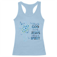 Christian Jesus Racerback Tank Top Blessed By God Saved By Jesus Blue Floral Cross Butterfly Art