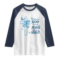 Christian Jesus Raglan Shirt Blessed By God Saved By Jesus Blue Floral Cross Butterfly Art
