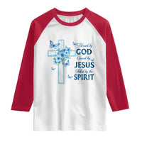Christian Jesus Raglan Shirt Blessed By God Saved By Jesus Blue Floral Cross Butterfly Art