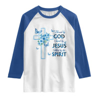 Christian Jesus Raglan Shirt Blessed By God Saved By Jesus Blue Floral Cross Butterfly Art