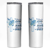Christian Jesus Skinny Tumbler Blessed By God Saved By Jesus Blue Floral Cross Butterfly Art