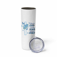 Christian Jesus Skinny Tumbler Blessed By God Saved By Jesus Blue Floral Cross Butterfly Art
