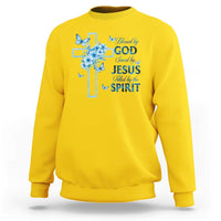 Christian Jesus Sweatshirt Blessed By God Saved By Jesus Blue Floral Cross Butterfly Art