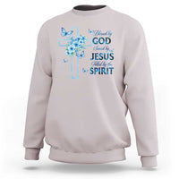 Christian Jesus Sweatshirt Blessed By God Saved By Jesus Blue Floral Cross Butterfly Art