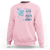 Christian Jesus Sweatshirt Blessed By God Saved By Jesus Blue Floral Cross Butterfly Art