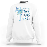 Christian Jesus Sweatshirt Blessed By God Saved By Jesus Blue Floral Cross Butterfly Art