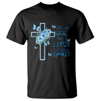 Christian Jesus T Shirt Blessed By God Saved By Jesus Blue Floral Cross Butterfly Art