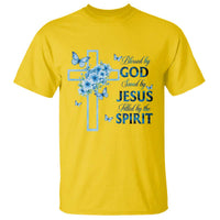 Christian Jesus T Shirt Blessed By God Saved By Jesus Blue Floral Cross Butterfly Art