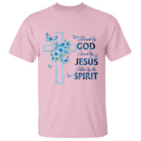 Christian Jesus T Shirt Blessed By God Saved By Jesus Blue Floral Cross Butterfly Art