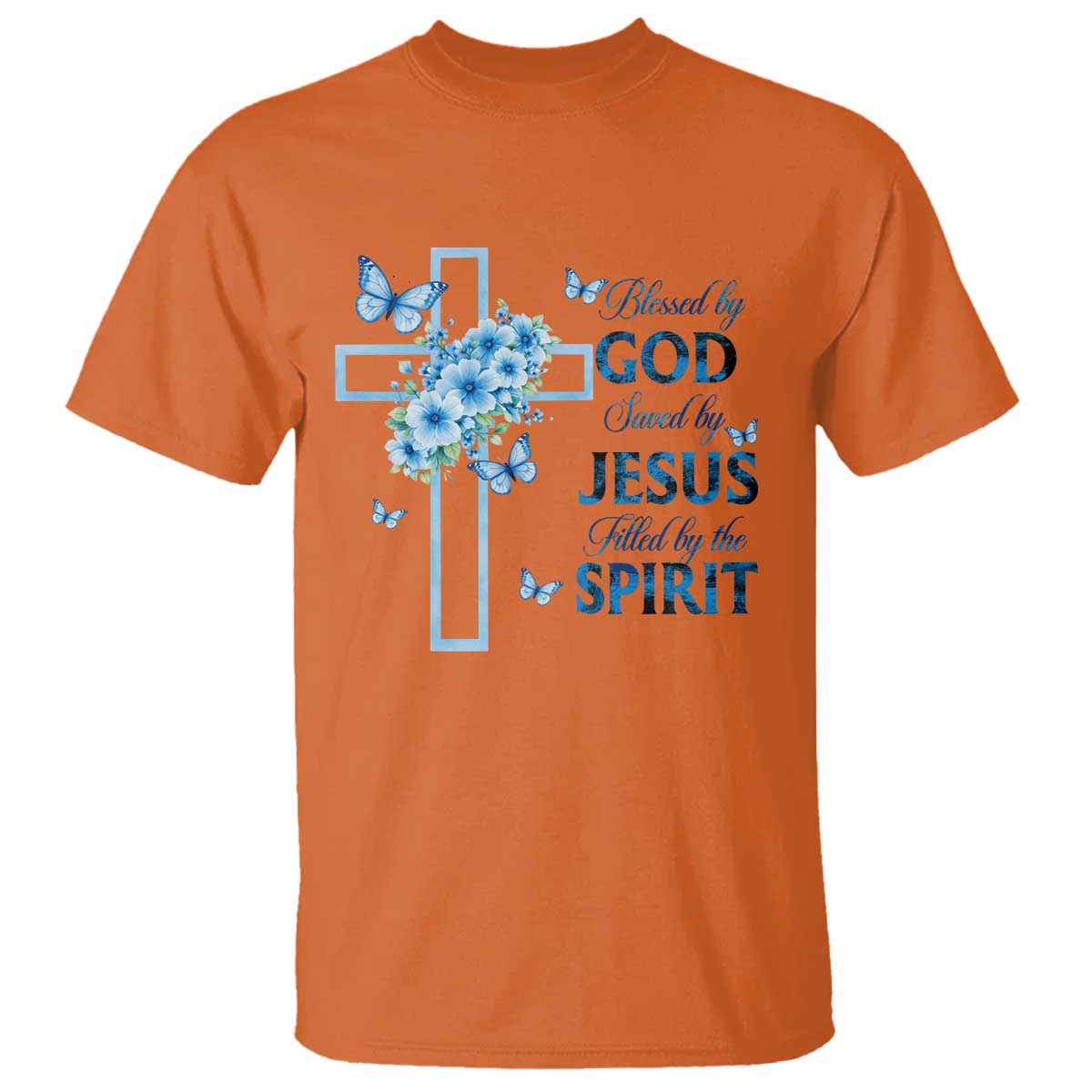Christian Jesus T Shirt Blessed By God Saved By Jesus Blue Floral Cross Butterfly Art