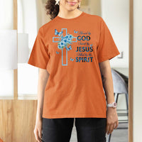 Christian Jesus T Shirt For Women Blessed By God Saved By Jesus Blue Floral Cross Butterfly Art