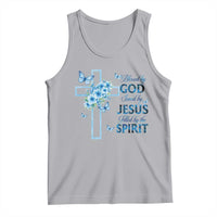 Christian Jesus Tank Top Blessed By God Saved By Jesus Blue Floral Cross Butterfly Art