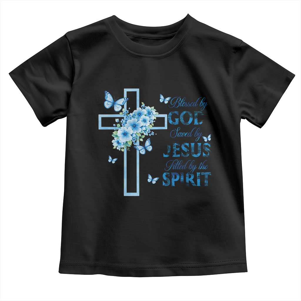 Christian Jesus Toddler T Shirt Blessed By God Saved By Jesus Blue Floral Cross Butterfly Art