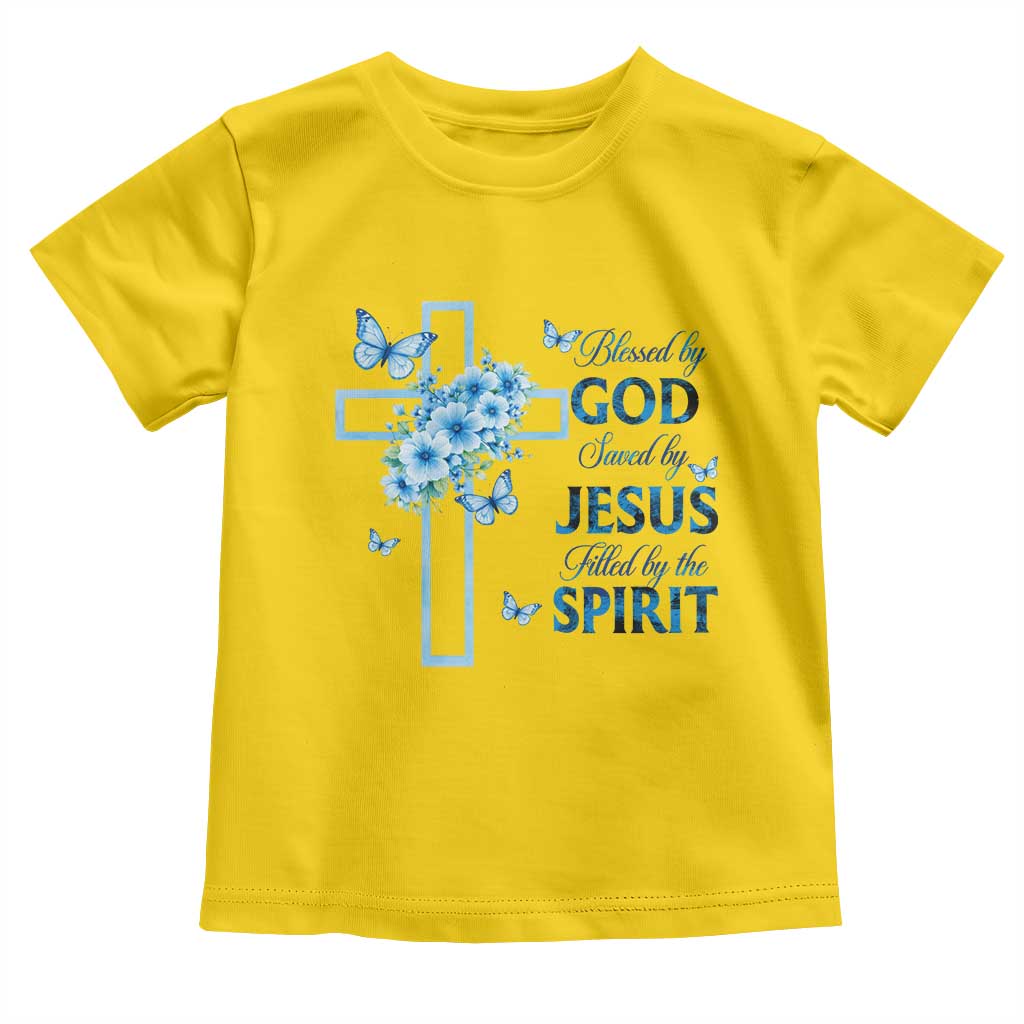 Christian Jesus Toddler T Shirt Blessed By God Saved By Jesus Blue Floral Cross Butterfly Art