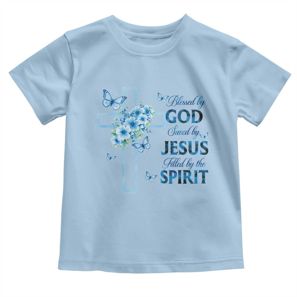 Christian Jesus Toddler T Shirt Blessed By God Saved By Jesus Blue Floral Cross Butterfly Art