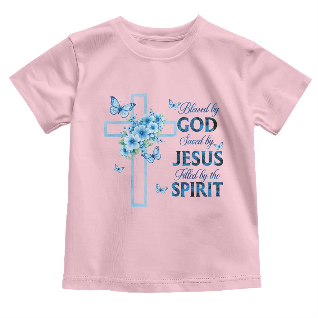 Christian Jesus Toddler T Shirt Blessed By God Saved By Jesus Blue Floral Cross Butterfly Art