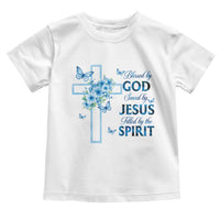 Christian Jesus Toddler T Shirt Blessed By God Saved By Jesus Blue Floral Cross Butterfly Art