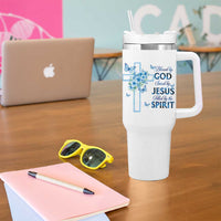 Christian Jesus Tumbler With Handle Blessed By God Saved By Jesus Blue Floral Cross Butterfly Art