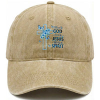 Christian Jesus Washed Cotton Baseball Cap Blessed By God Saved By Jesus Blue Floral Cross Butterfly Art