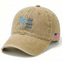 Christian Jesus Washed Cotton Baseball Cap Blessed By God Saved By Jesus Blue Floral Cross Butterfly Art