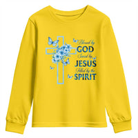 Christian Jesus Youth Sweatshirt Blessed By God Saved By Jesus Blue Floral Cross Butterfly Art