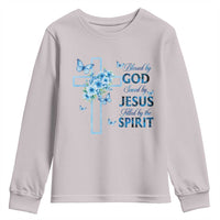 Christian Jesus Youth Sweatshirt Blessed By God Saved By Jesus Blue Floral Cross Butterfly Art