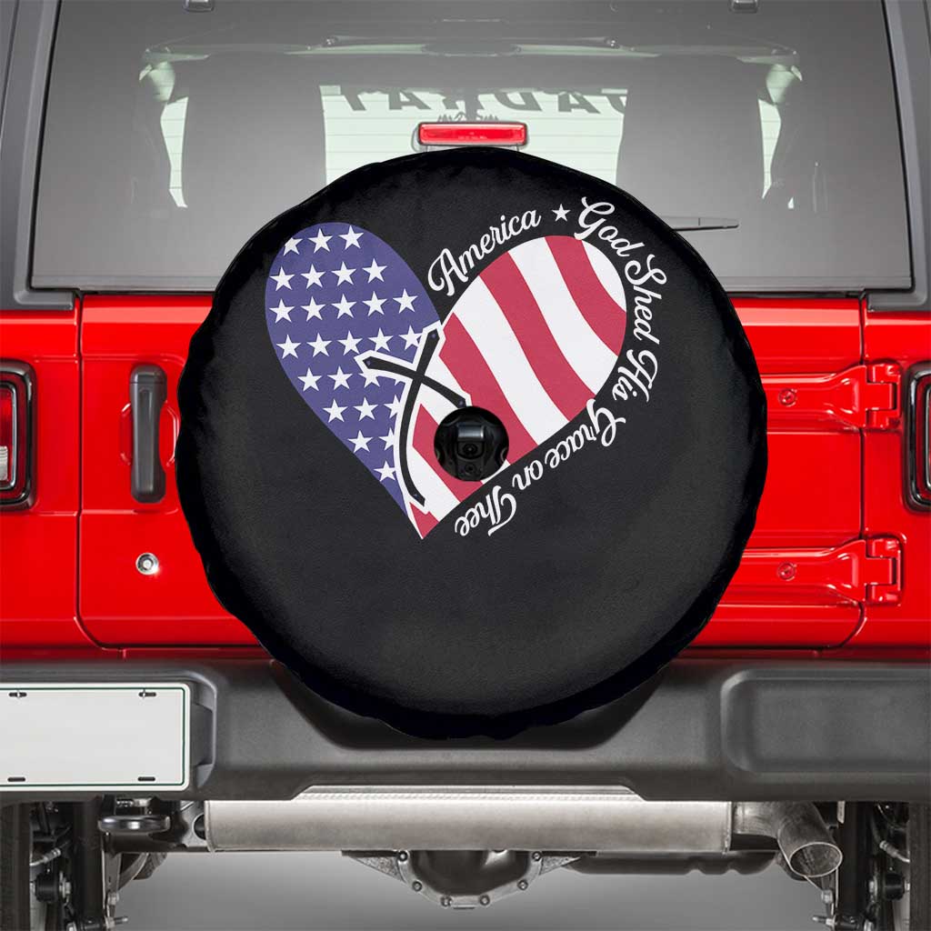 America God Shed His Grace on Thee 4th of July Spare Tire Cover Patriotic American Flag Cross - Wonder Print Shop