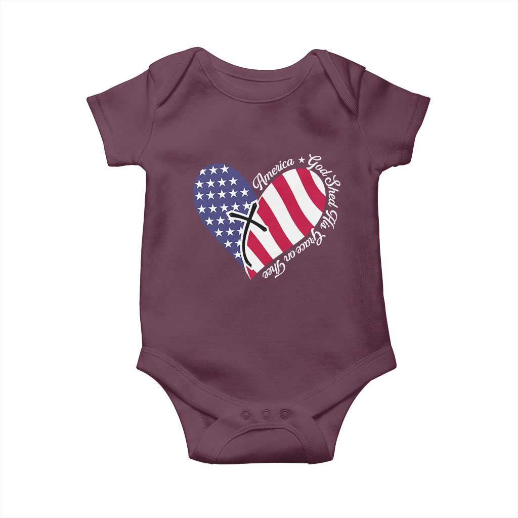 America God Shed His Grace on Thee 4th of July Baby Onesie Patriotic American Flag Cross - Wonder Print Shop