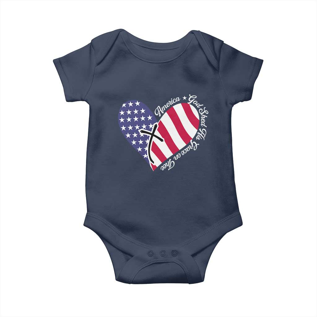 America God Shed His Grace on Thee 4th of July Baby Onesie Patriotic American Flag Cross - Wonder Print Shop