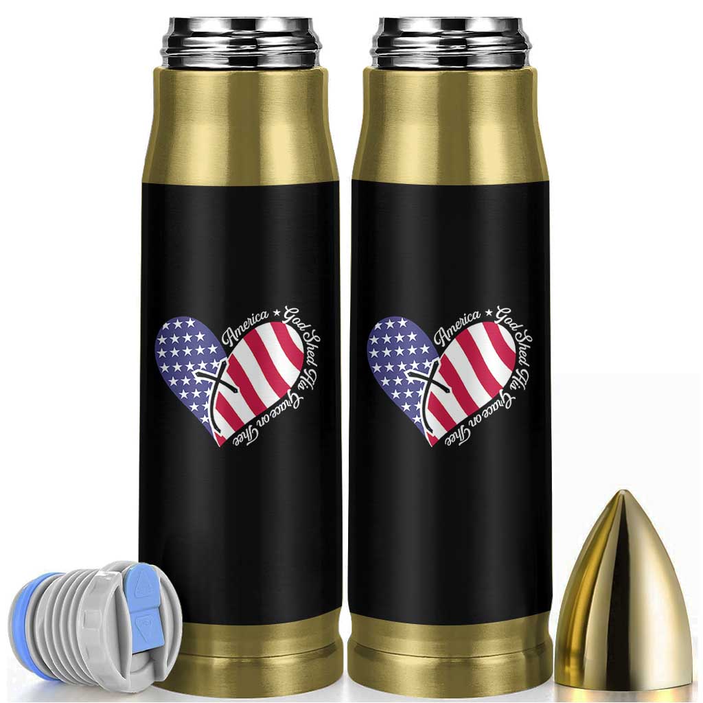 America God Shed His Grace on Thee 4th of July Bullet Tumbler Patriotic American Flag Cross - Wonder Print Shop