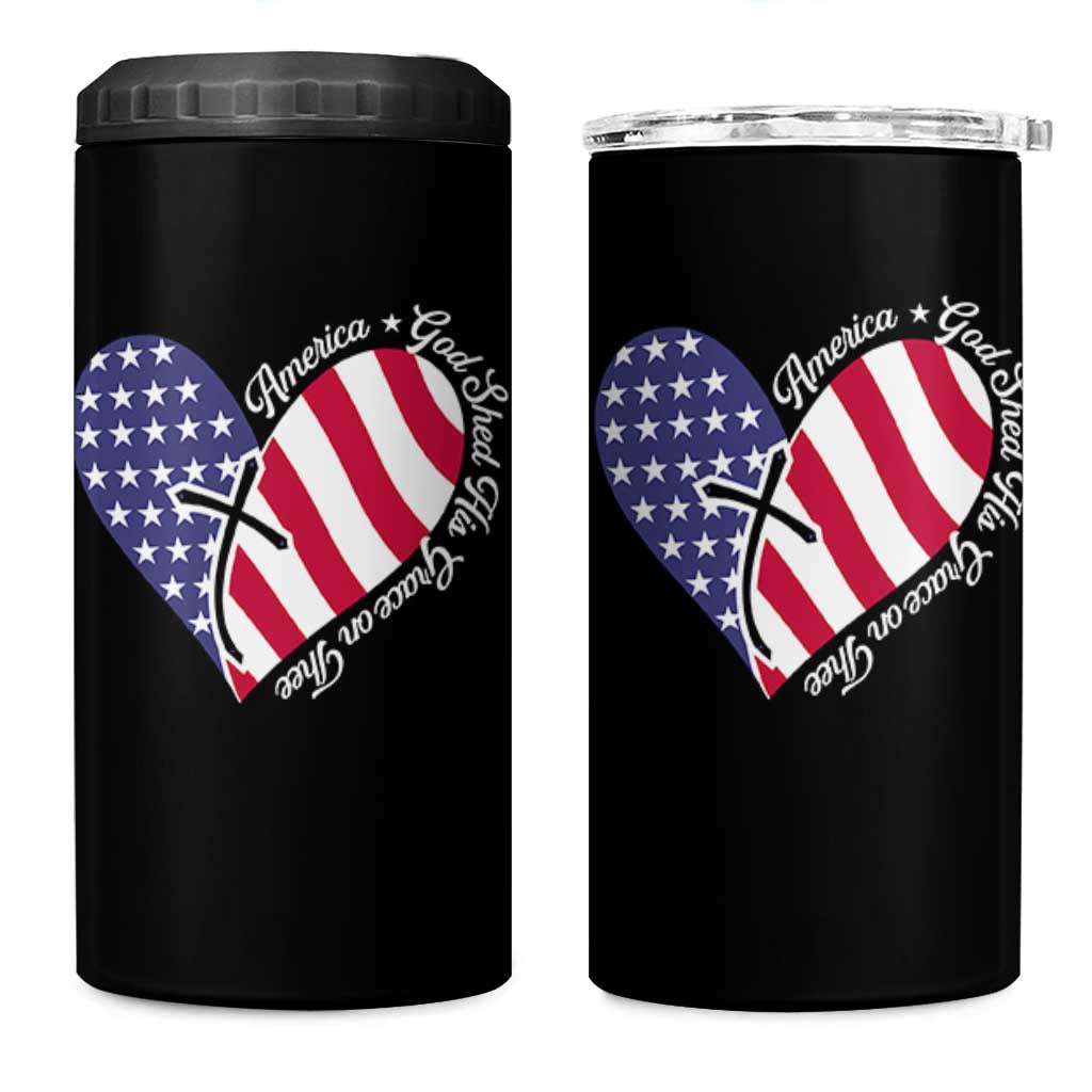 America God Shed His Grace on Thee 4th of July 4 in 1 Can Cooler Tumbler Patriotic American Flag Cross - Wonder Print Shop