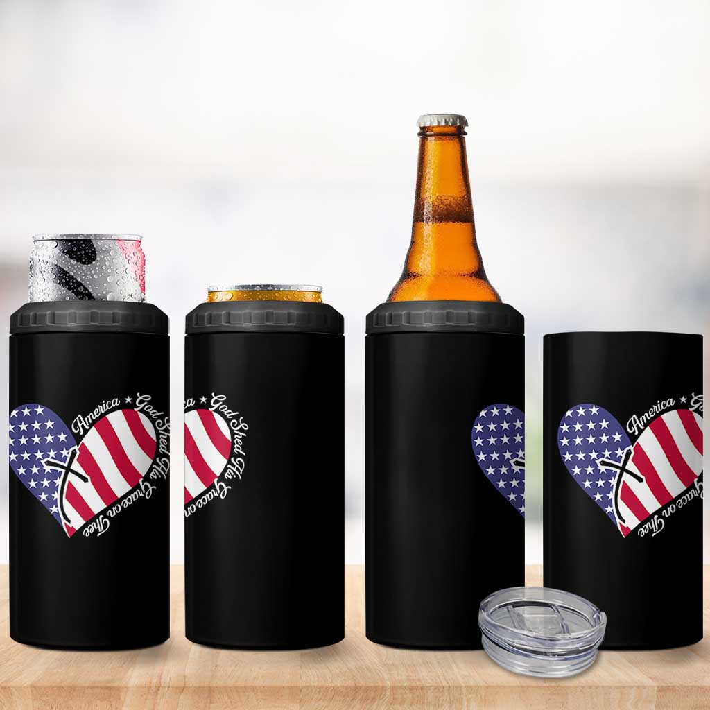 America God Shed His Grace on Thee 4th of July 4 in 1 Can Cooler Tumbler Patriotic American Flag Cross - Wonder Print Shop