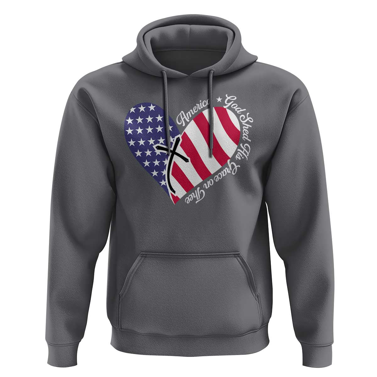 America God Shed His Grace on Thee 4th of July Hoodie Patriotic American Flag Cross - Wonder Print Shop