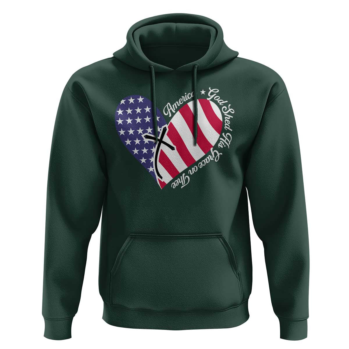 America God Shed His Grace on Thee 4th of July Hoodie Patriotic American Flag Cross - Wonder Print Shop