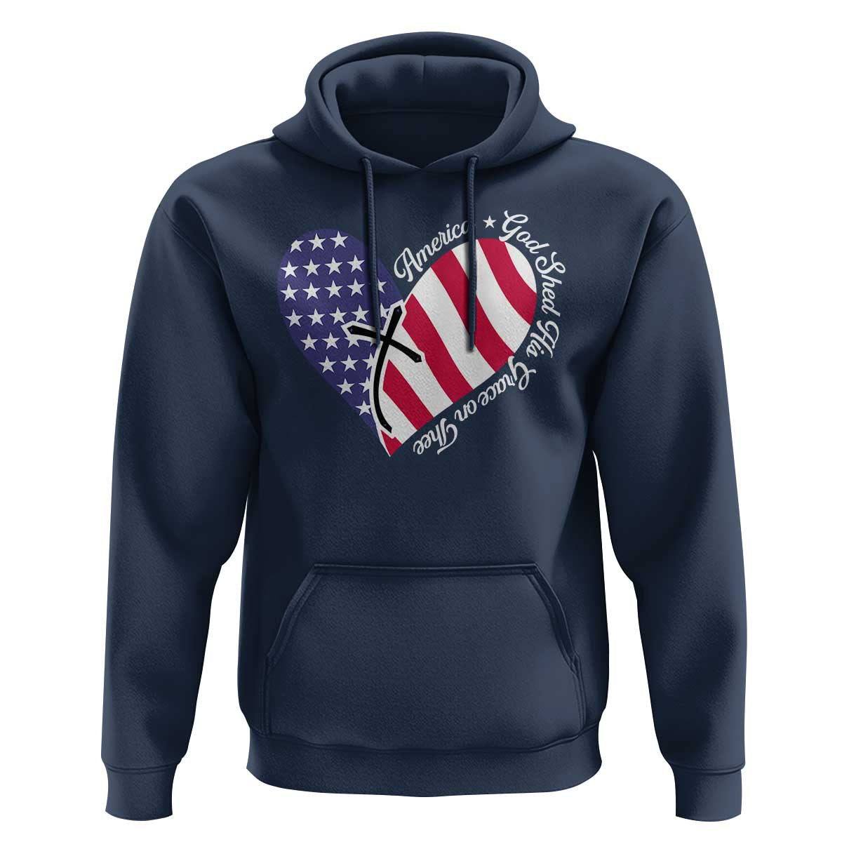 America God Shed His Grace on Thee 4th of July Hoodie Patriotic American Flag Cross - Wonder Print Shop