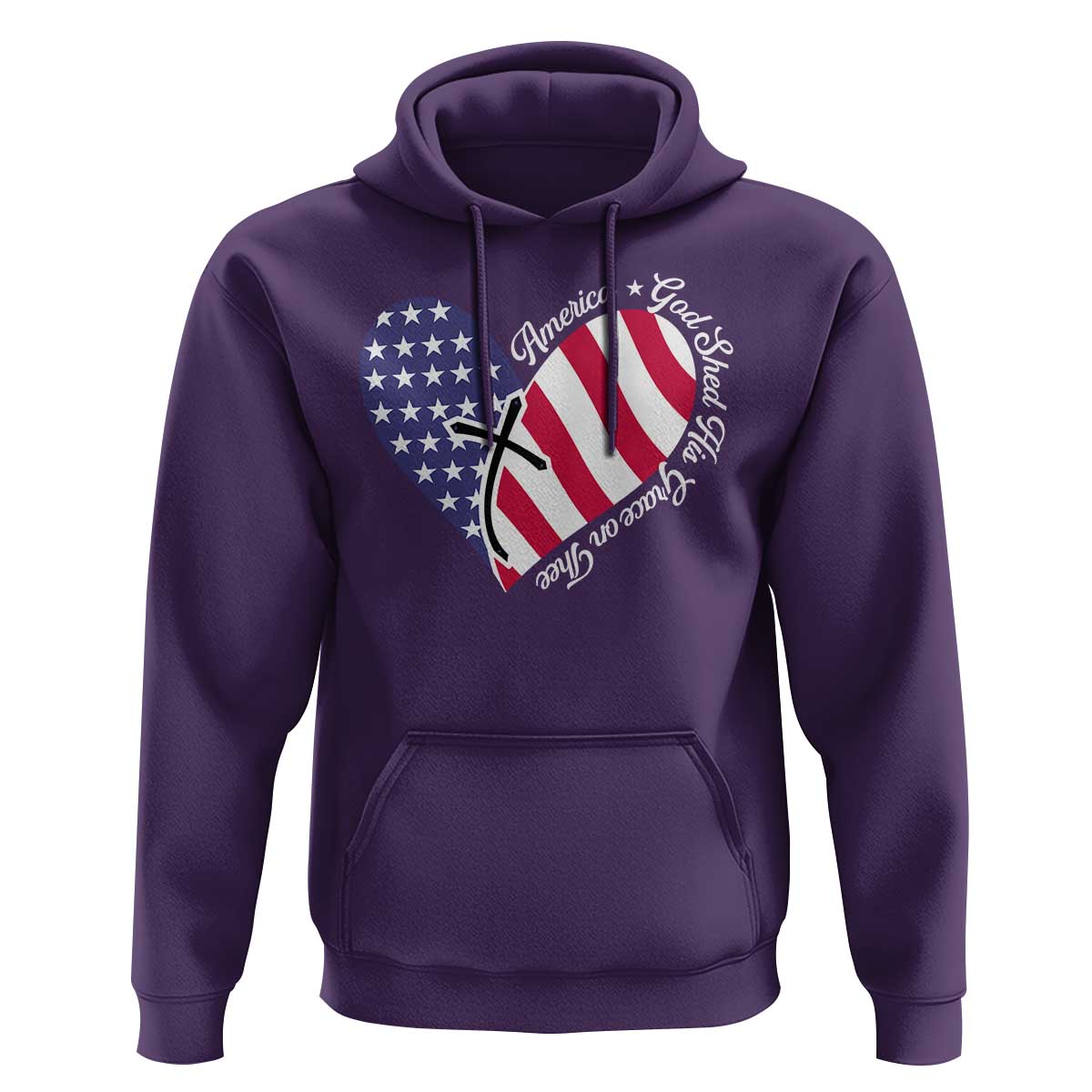 America God Shed His Grace on Thee 4th of July Hoodie Patriotic American Flag Cross - Wonder Print Shop