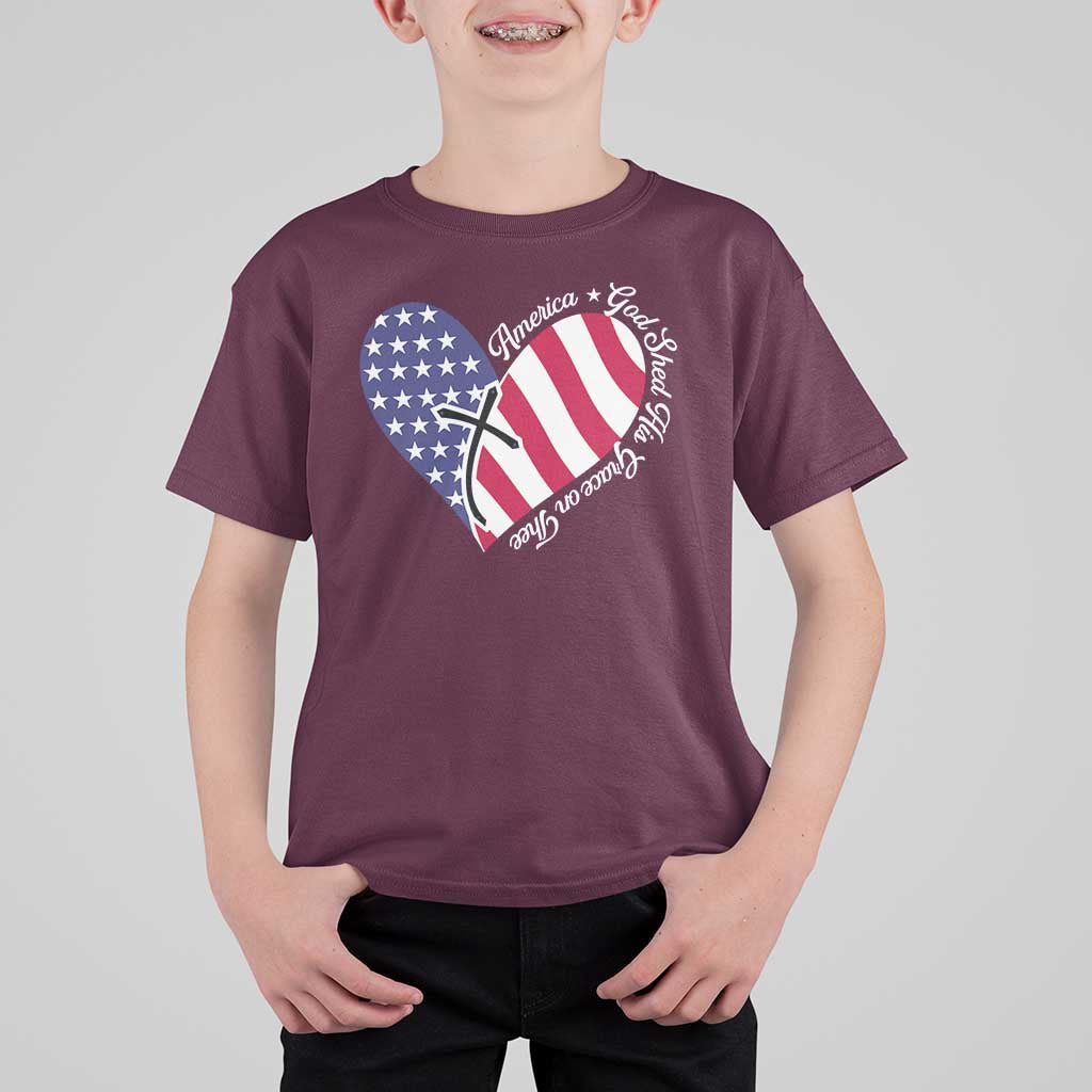 America God Shed His Grace on Thee 4th of July T Shirt For Kid Patriotic American Flag Cross - Wonder Print Shop