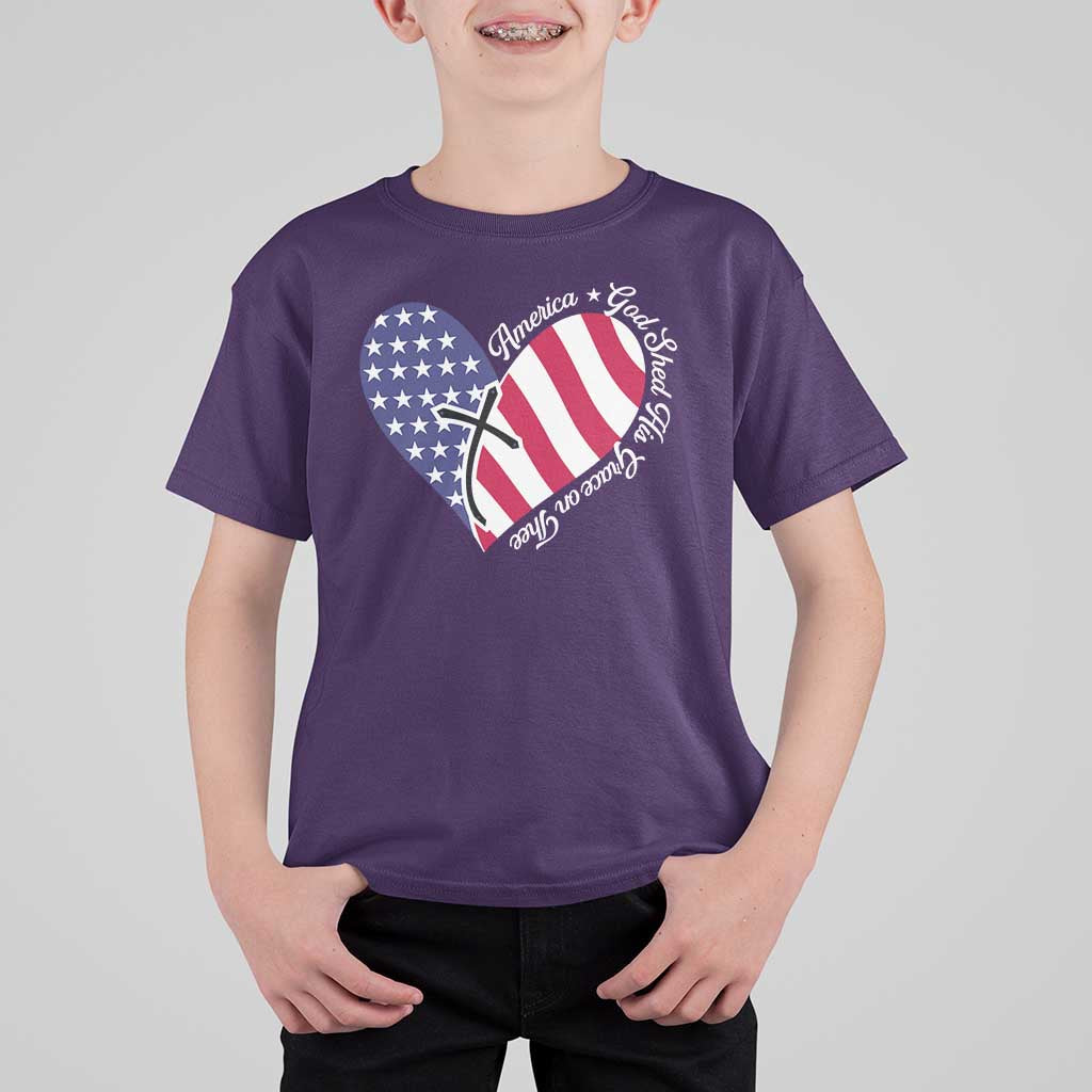 America God Shed His Grace on Thee 4th of July T Shirt For Kid Patriotic American Flag Cross - Wonder Print Shop