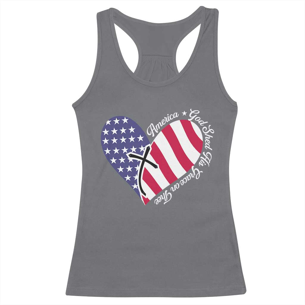 America God Shed His Grace on Thee 4th of July Racerback Tank Top Patriotic American Flag Cross - Wonder Print Shop